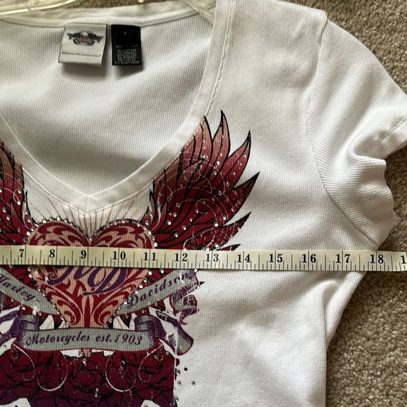 Harley-Davidson Valentines Collection White Graphic Tee Ribbed V-Neck Large Y2K - Picture 6 of 9